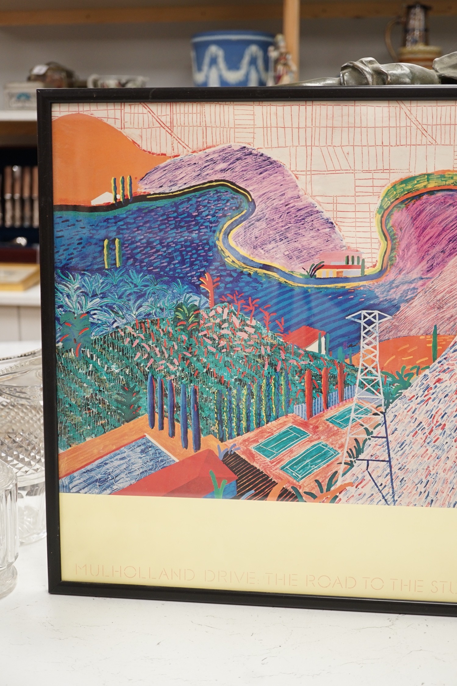 David Hockney, colour poster, 'Mulholland Drive, The Road to the Studio' Exhibition, 42 x 96cm